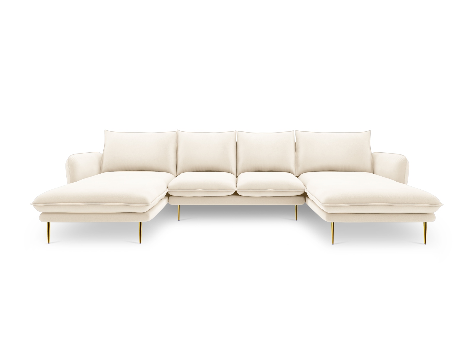 Cosmopolitan Design Panoramasofa Vienna 6-Sitzer Samt Bluvel Helles Beige Beine Gold
