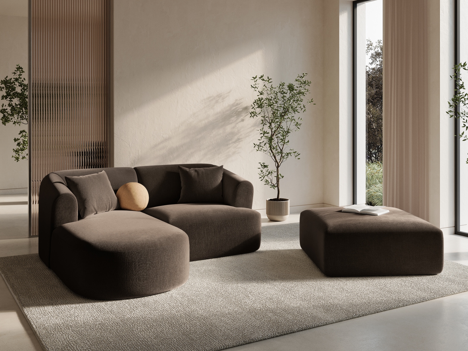 Cosmopolitan Design Ecksofa Campi 3-Sitzer Samt Vogue Schokolade Links