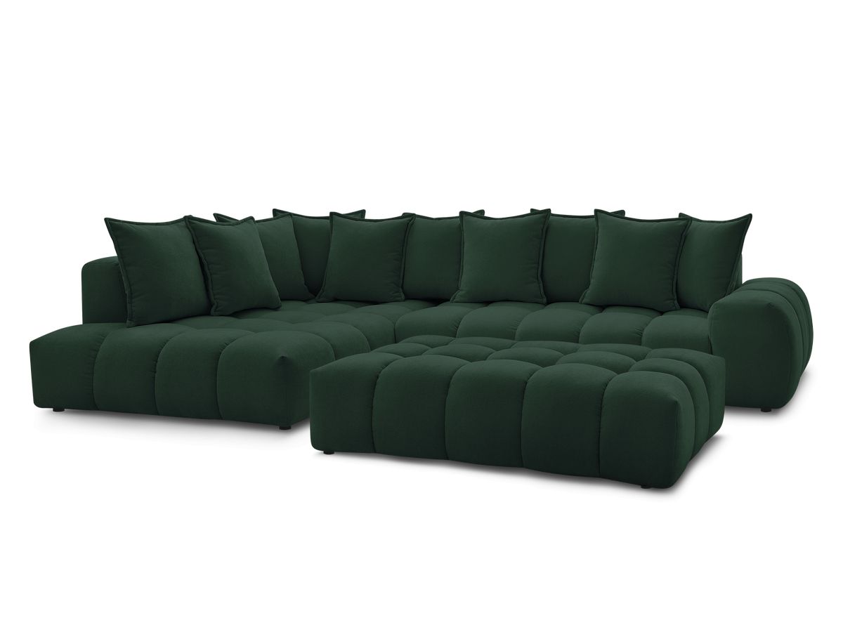 Bobochic Everest Ecksofa mit Schlaffunktion und Pouf, 10 Kissen Strukturstoff Grün Ecke links