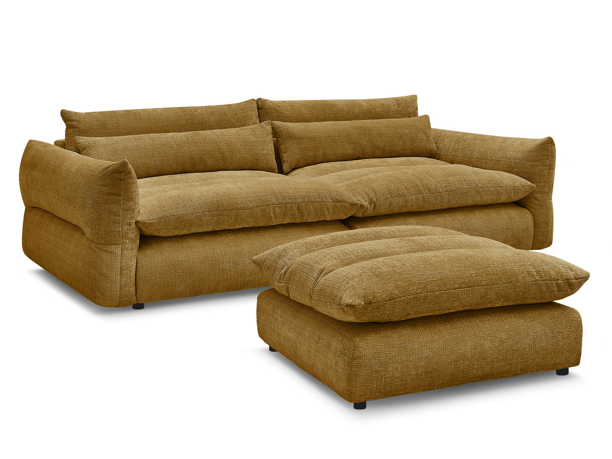 Bobochic Neil Sofa 3-Sitzer mit Pouf Strukturstoff Gelb