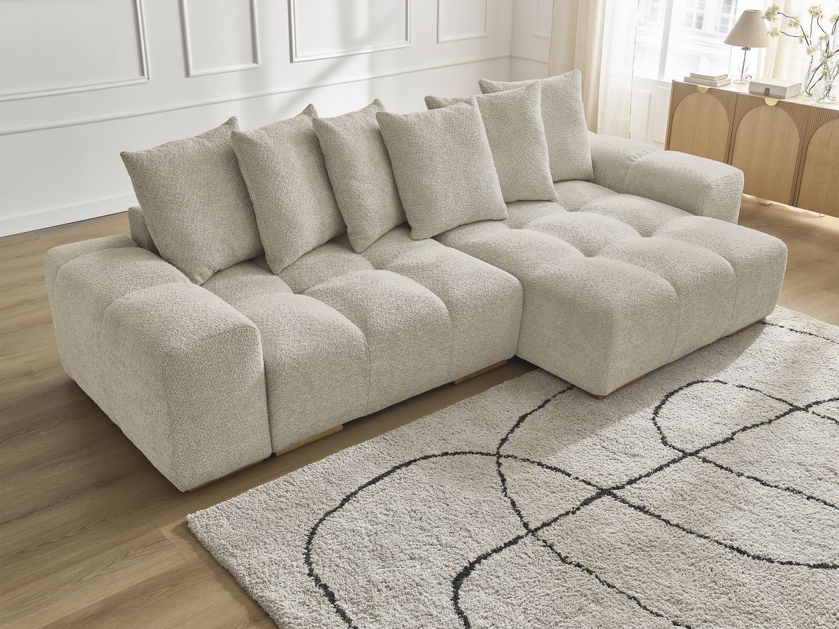 Bobochic Anakin Ecksofa, 6 Kissen Bouclé-Stoff Beige