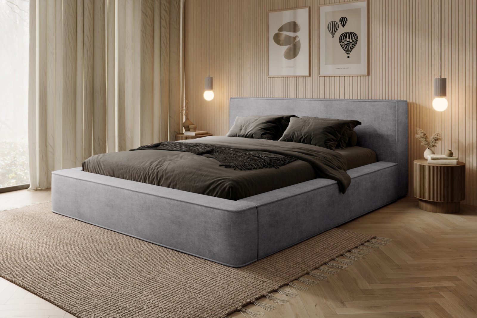 Polsterbett Delano Samtstoff 160x200 mit Metallrahmen Macau Ash