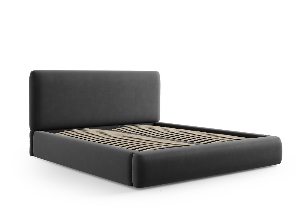 Cosmopolitan Design Stauraumbett mit Kopfteil Colonel 180x200 Samt Riviera Dunkelgrau Melange