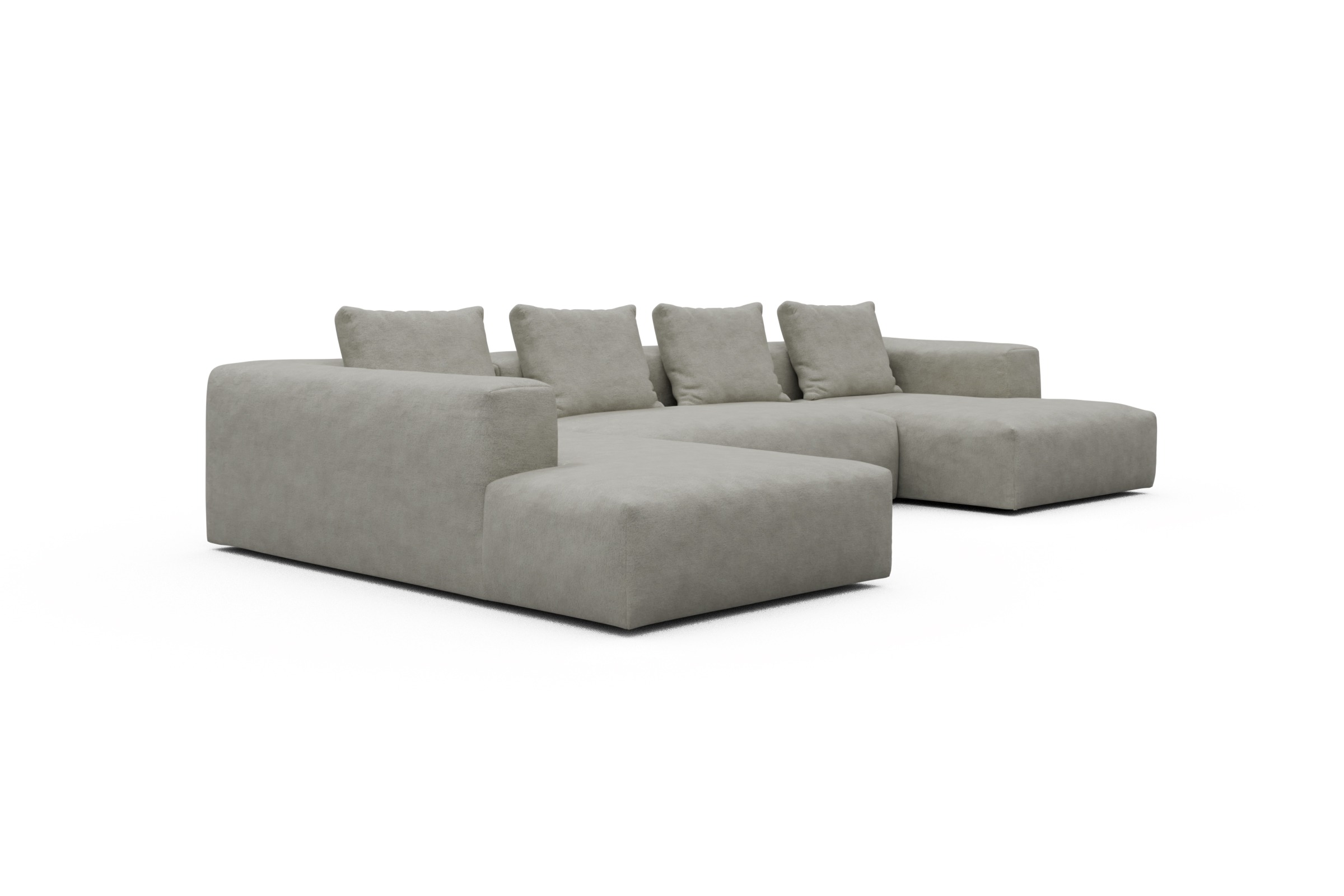 Wohnlandschaft Fred Relax-Ecke links mit 2-Sitzer und Chaiselongue rechts Boucle Carreno 773-Moon-Stone-White