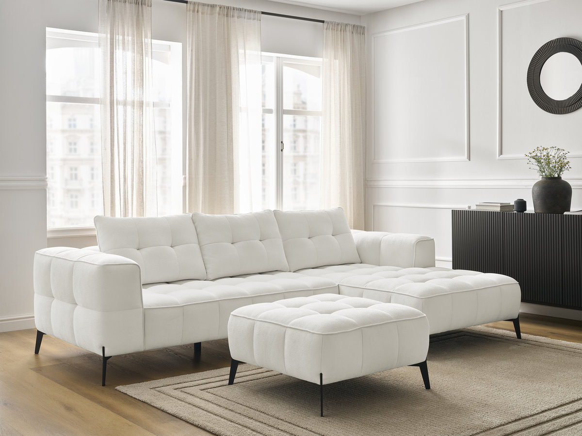 Bobochic Anis Ecksofa mit Pouf Strukturstoff Weiß Ecke rechts