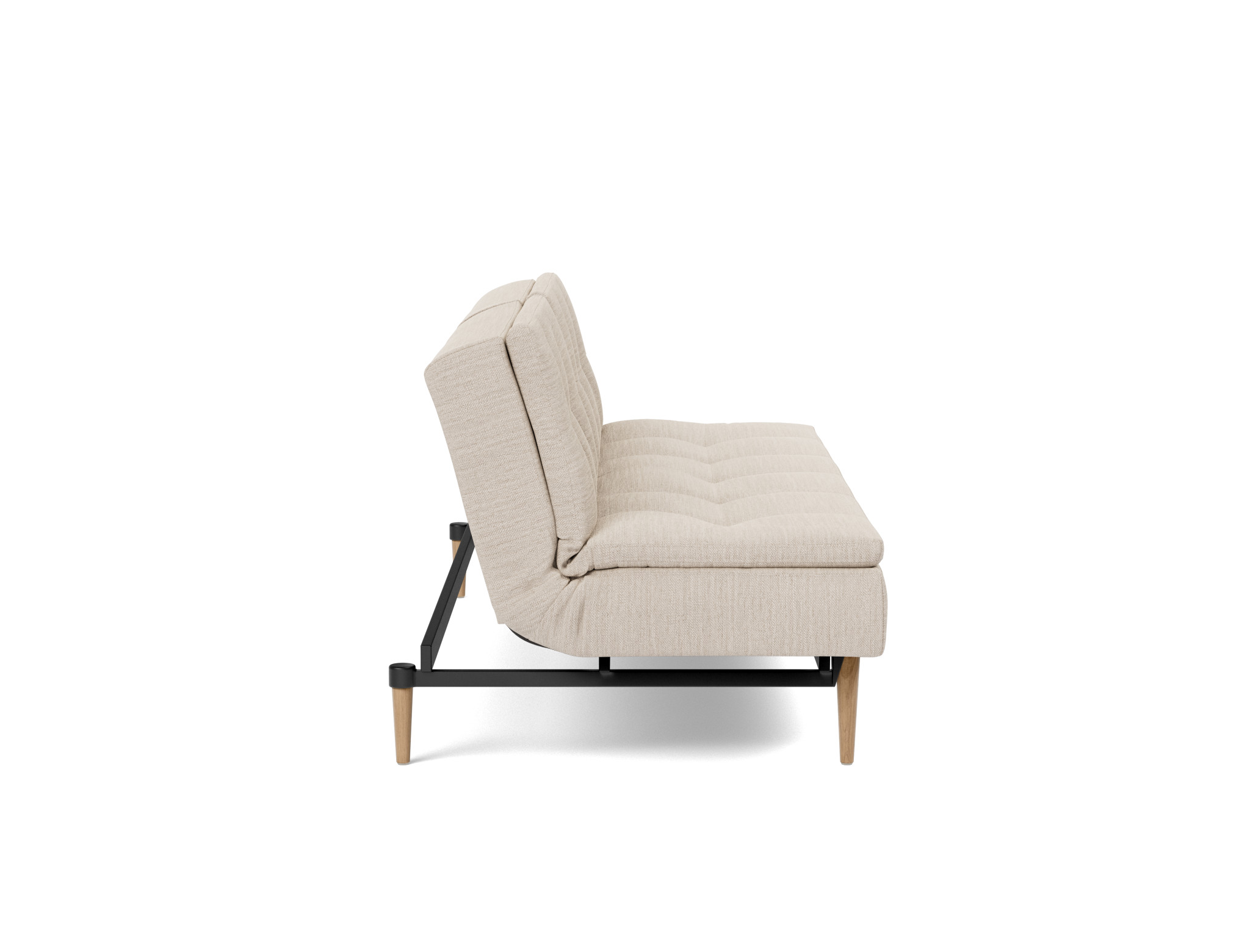 Schlafsofa Dublexo Webstoff Blida 612-Sand-Grey Beine Styletto Eiche hell