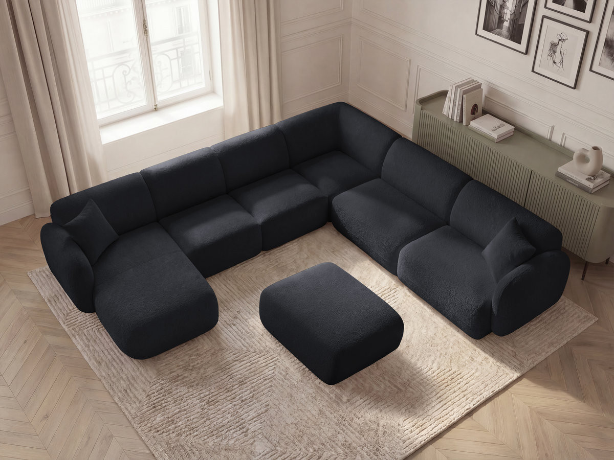 Bobochic Anda Wohnlandschaft mit Pouf 373 × 289 cm Chenille Schwarz Ecke rechts
