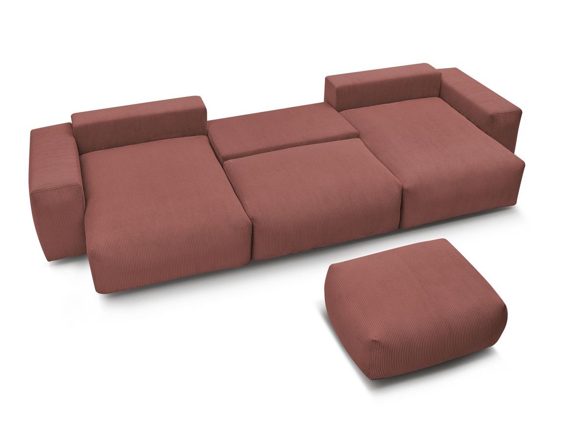 Bobochic Voltaire Wohnlandschaft mit Pouf 420 × 174 cm, Liegefläche 135 × 345 cm Cordsamt Rosa