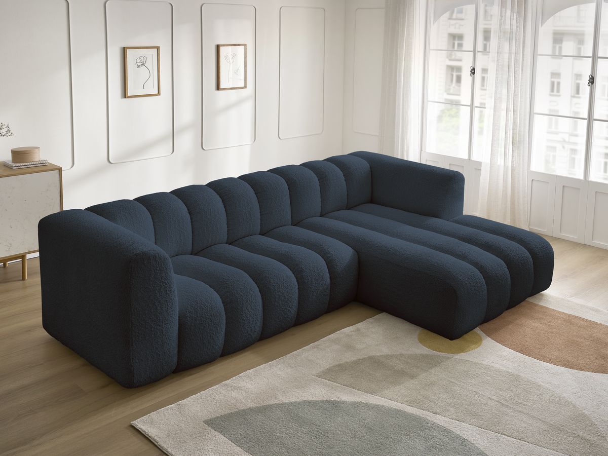 Bobochic Talia Ecksofa Bouclé-Stoff Dunkelblau Ecke rechts