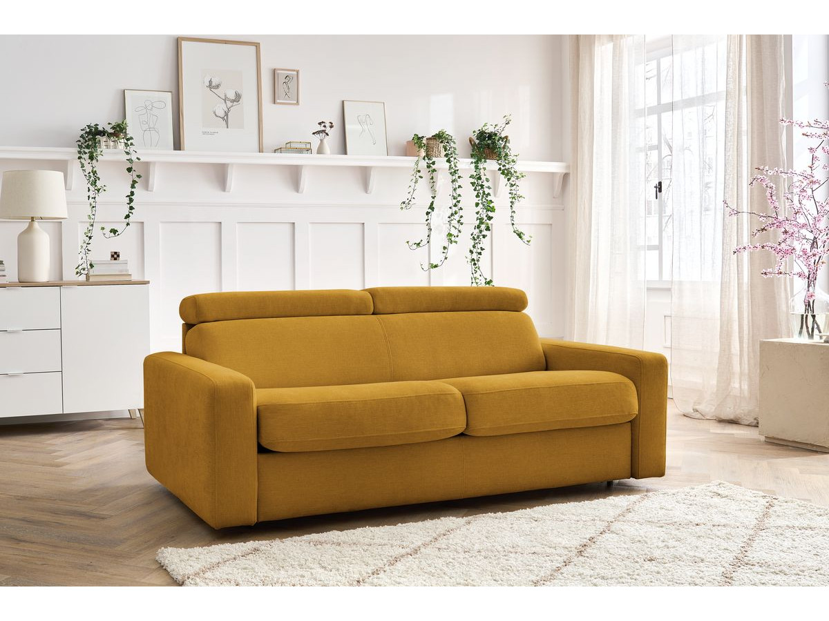 Bobochic Monaco Schlafsofa 3-Sitzer Stoff Gelb, Liegefläche 140 × 190 cm