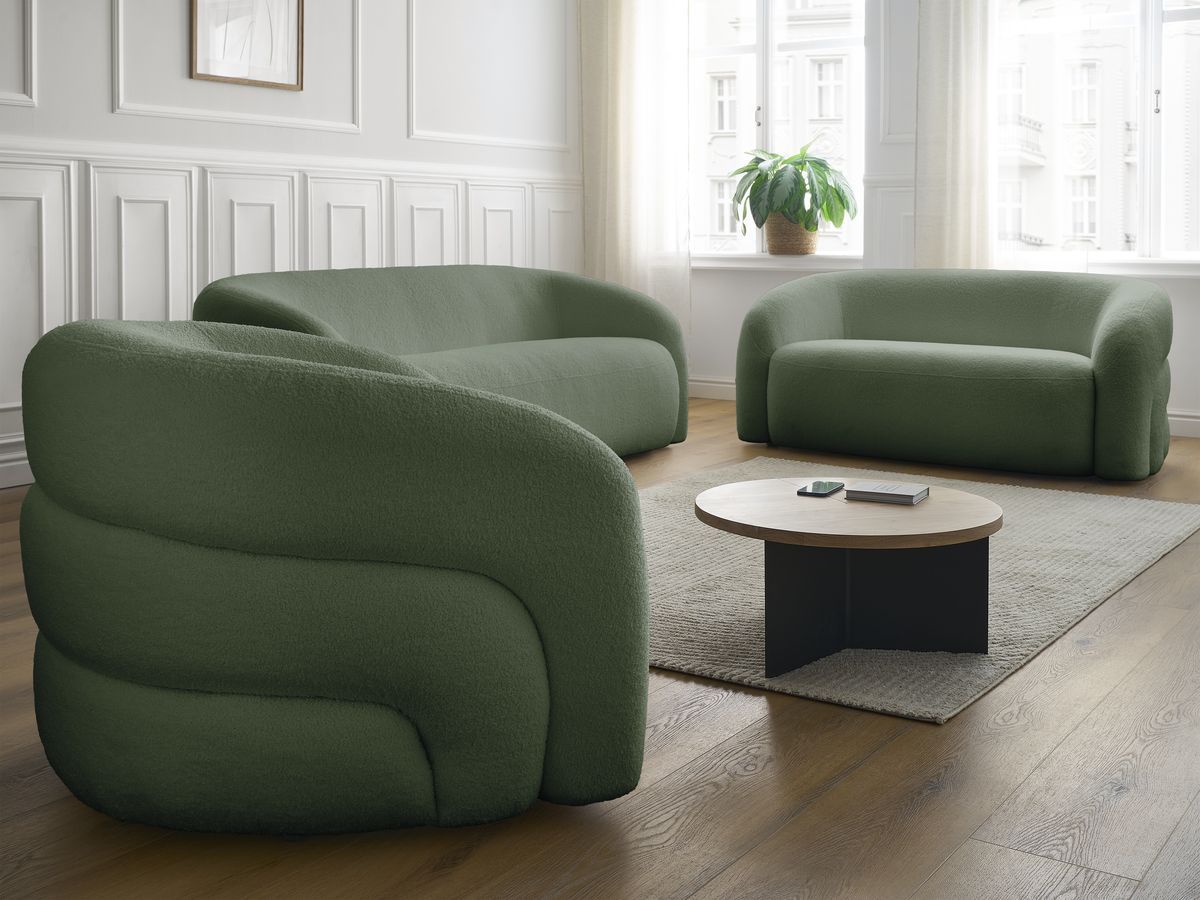 Bobochic Elina Sofa 6-Sitzer Bouclé-Stoff Grün