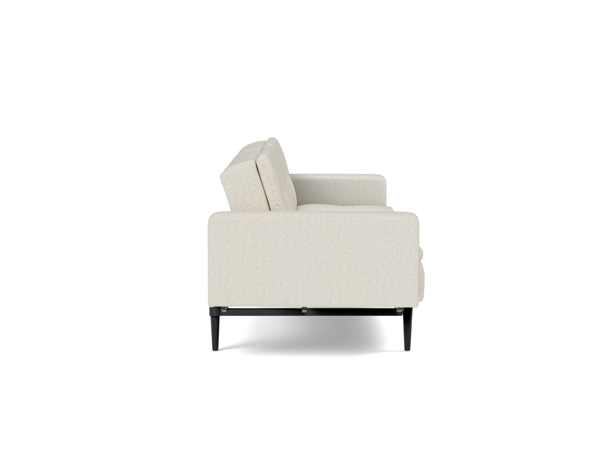 Schlafsofa Dublexo mit Armlehnen Boucle Skandi 531-Off-White Beine Styletto Eiche schwarz