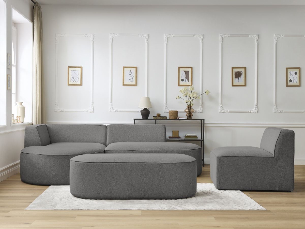 Bobochic Rousseau Ecksofa mit Sofamodul und Pouf Melange-Stoff Dunkelgrau Ecke links