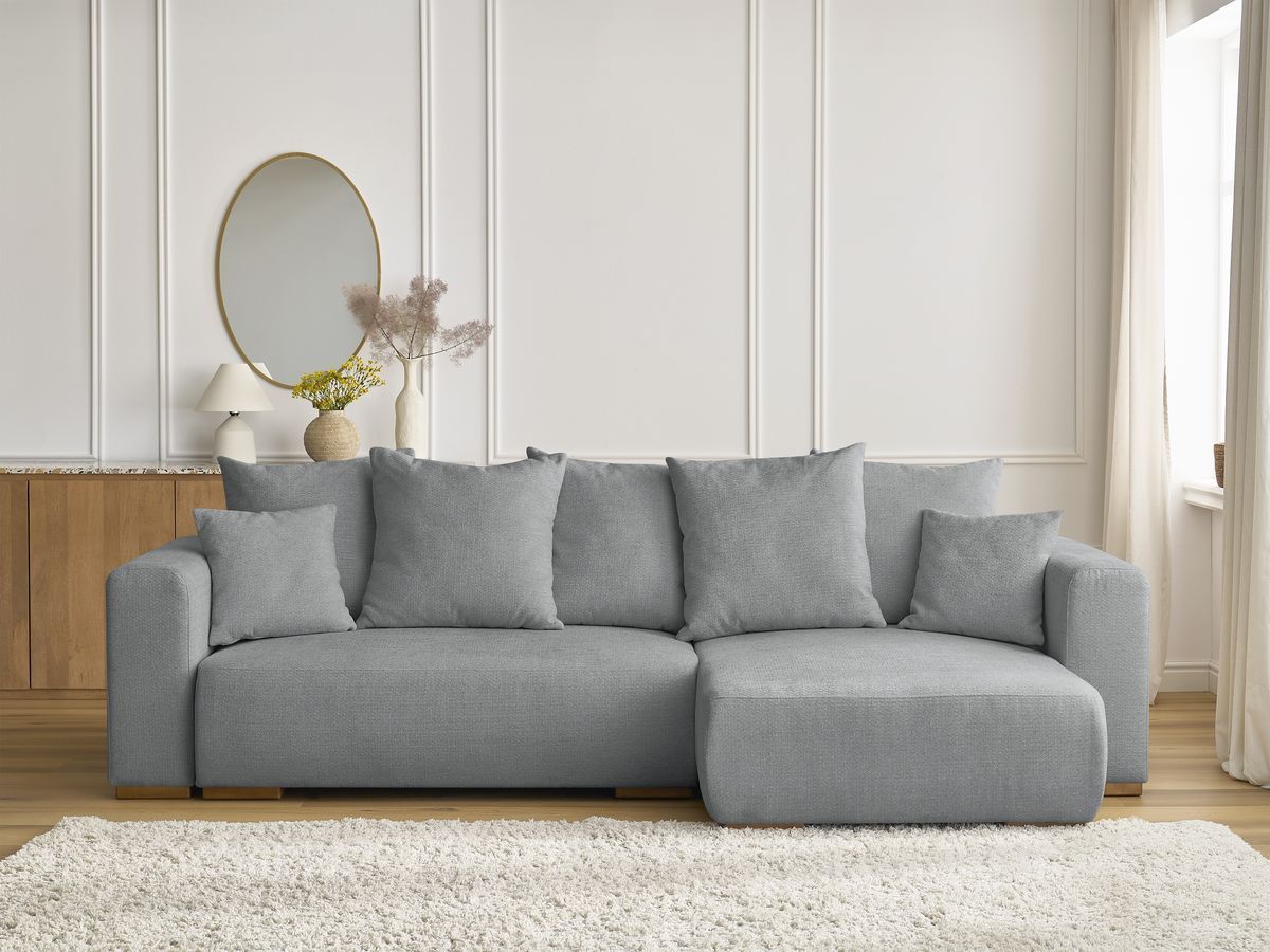 Bobochic Sidonie Ecksofa mit Schlaffunktion und Bettkasten Melange-Stoff Dunkelgrau