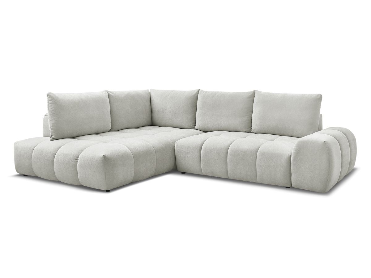 Bobochic Everest Ecksofa mit Schlaffunktion und Bettkasten 320 × 212 cm, 5 Kissen Strukturstoff Hellgrau Ecke links