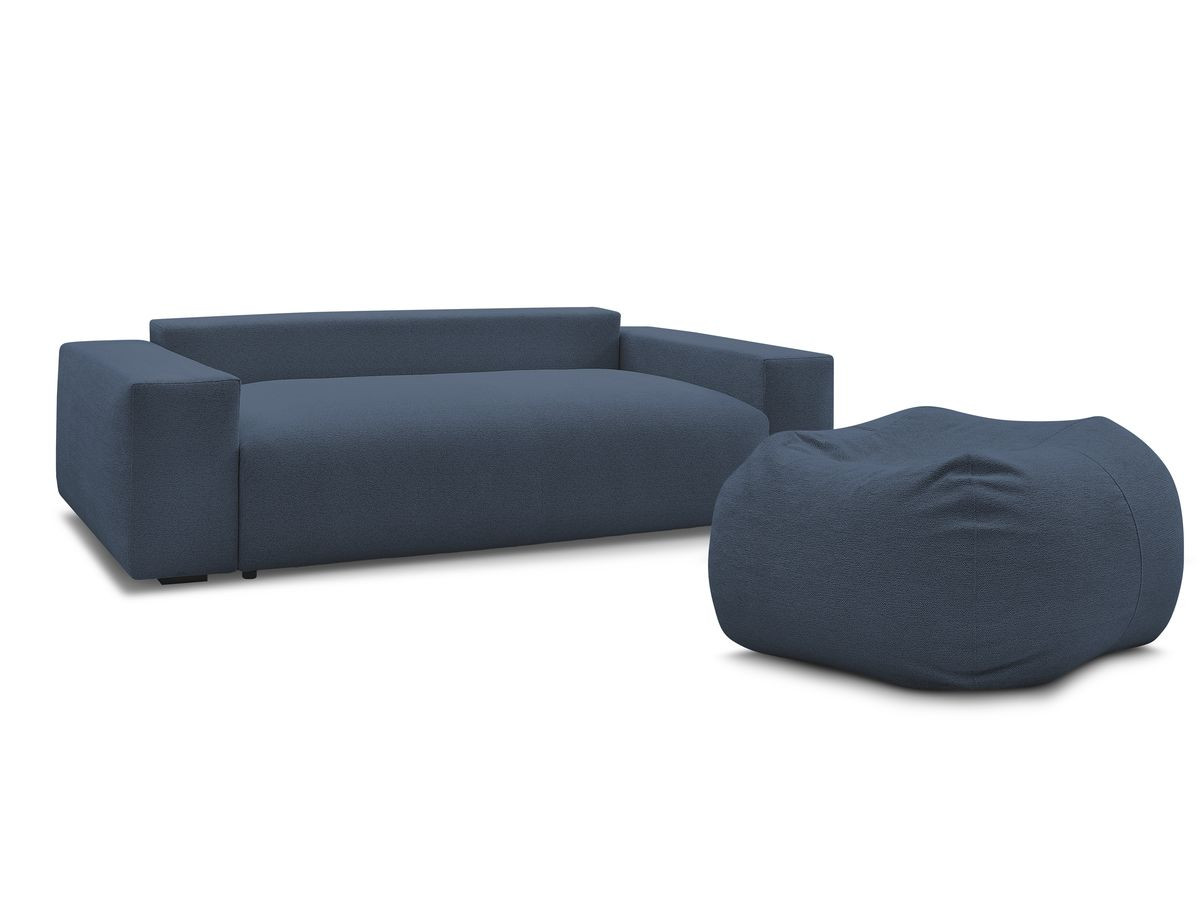 Bobochic Voltaire Schlafsofa 4-Sitzer mit Bettkasten und Pouf Melange-Stoff Dunkelblau