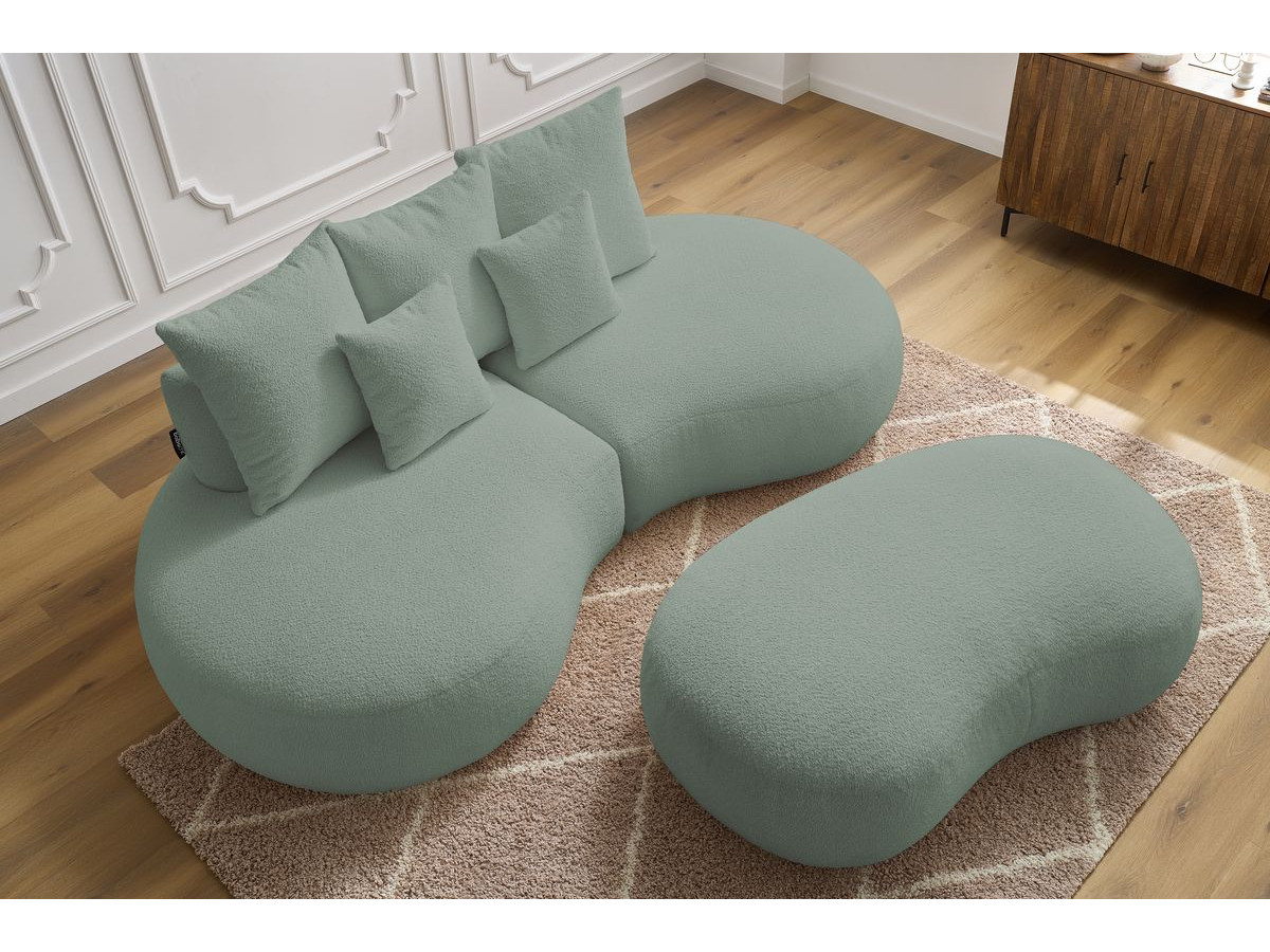 Bobochic Saint-germain Sofa 3-Sitzer mit Pouf Bouclé-Stoff Grün