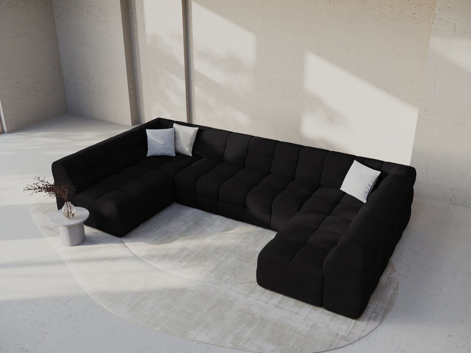 Micadoni Panorama-Sofa Kendal 7-Sitzer Samt Magic Velvet Schwarz