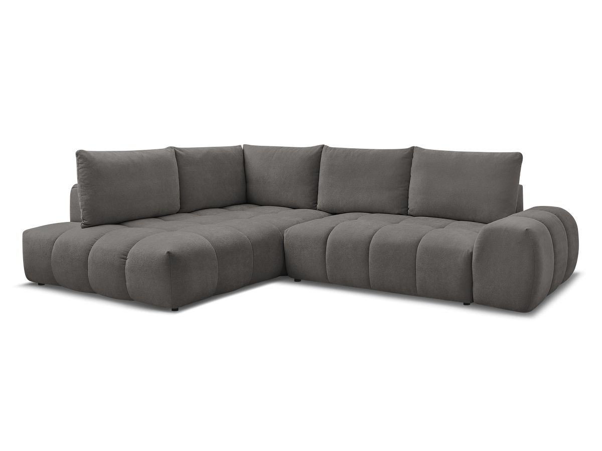 Bobochic Everest Ecksofa mit Schlaffunktion und Bettkasten 320 × 212 cm, 5 Kissen Strukturstoff Dunkelgrau Ecke links