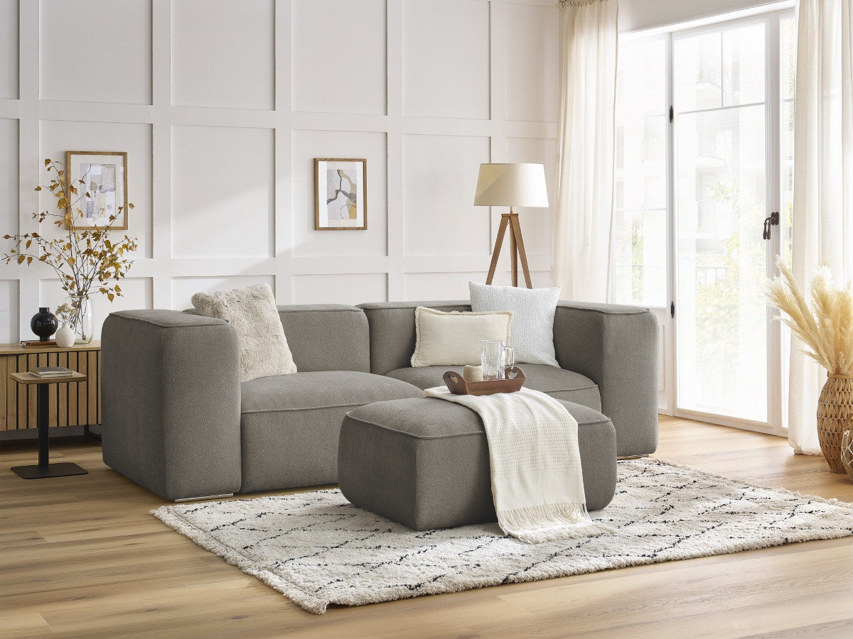 Bobochic Zephyr Sofa 3-Sitzer mit Pouf Strukturstoff Taupe