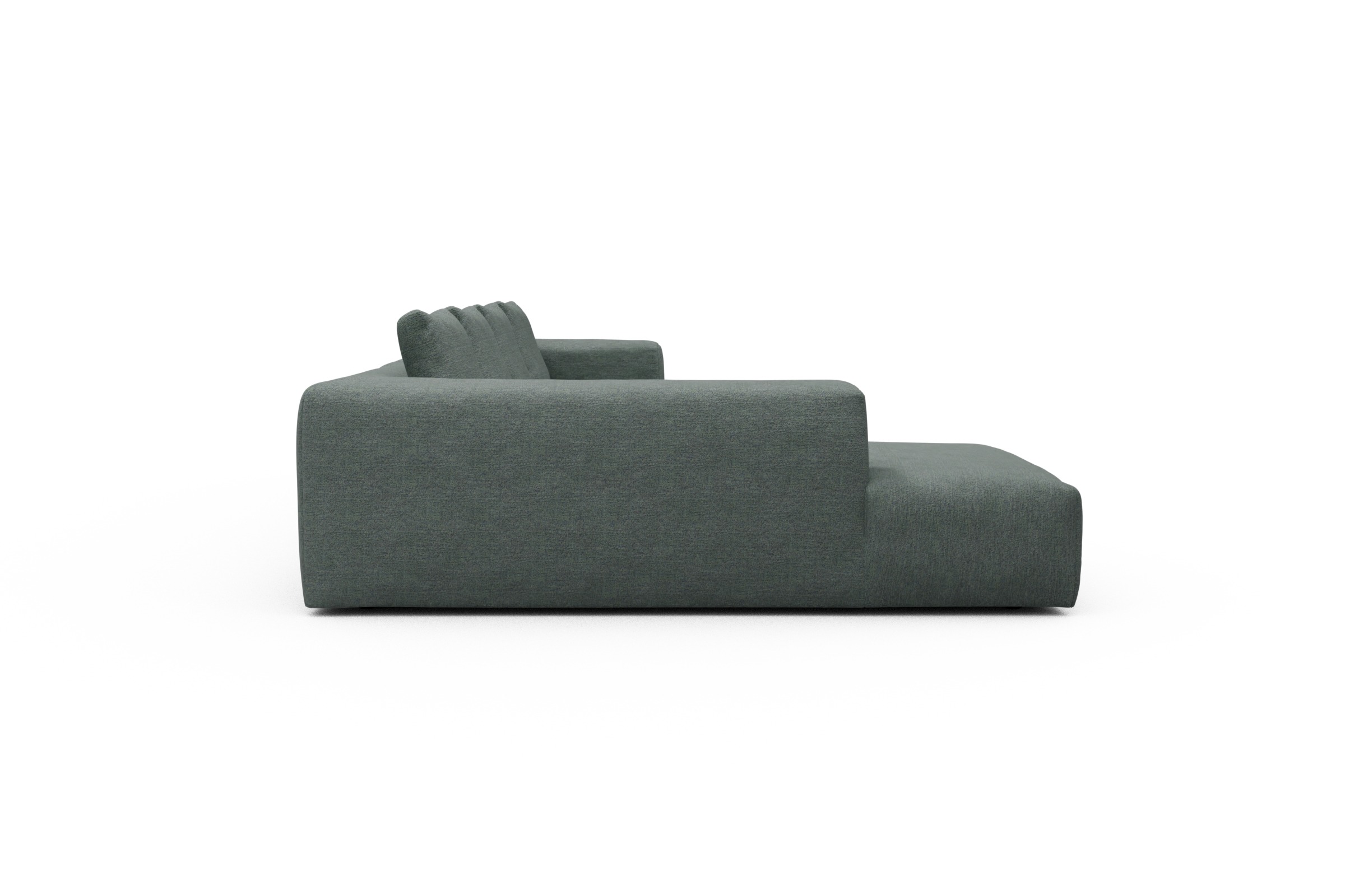 Wohnlandschaft Fred Relax-Ecke links mit 2-Sitzer und Chaiselongue rechts Boucle Carreno 770-Cielo-Blue