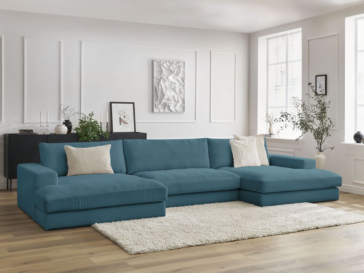 Bobochic Leonard Wohnlandschaft 404 × 159 cm Cordsamt Hellblau