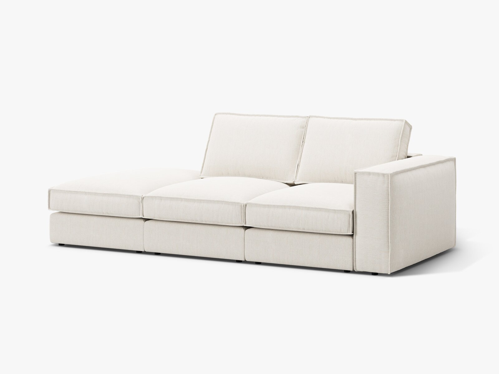 Micadoni modulares offenes Sofa Pola 3-Sitzer Links Strukturierter Stoff Babel Weiß