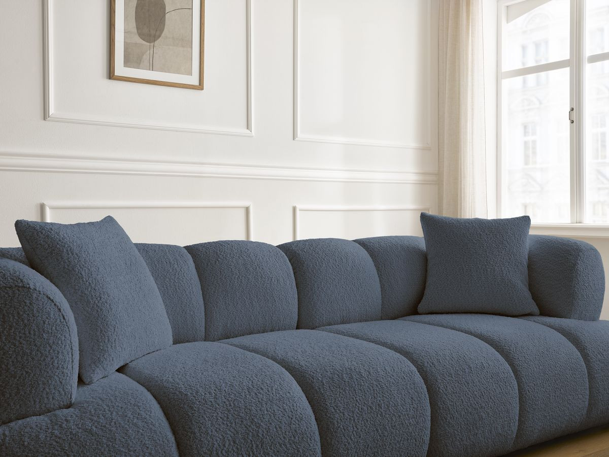 Bobochic Pamira Sofa 3-Sitzer mit Pouf Bouclé-Stoff Dunkelblau