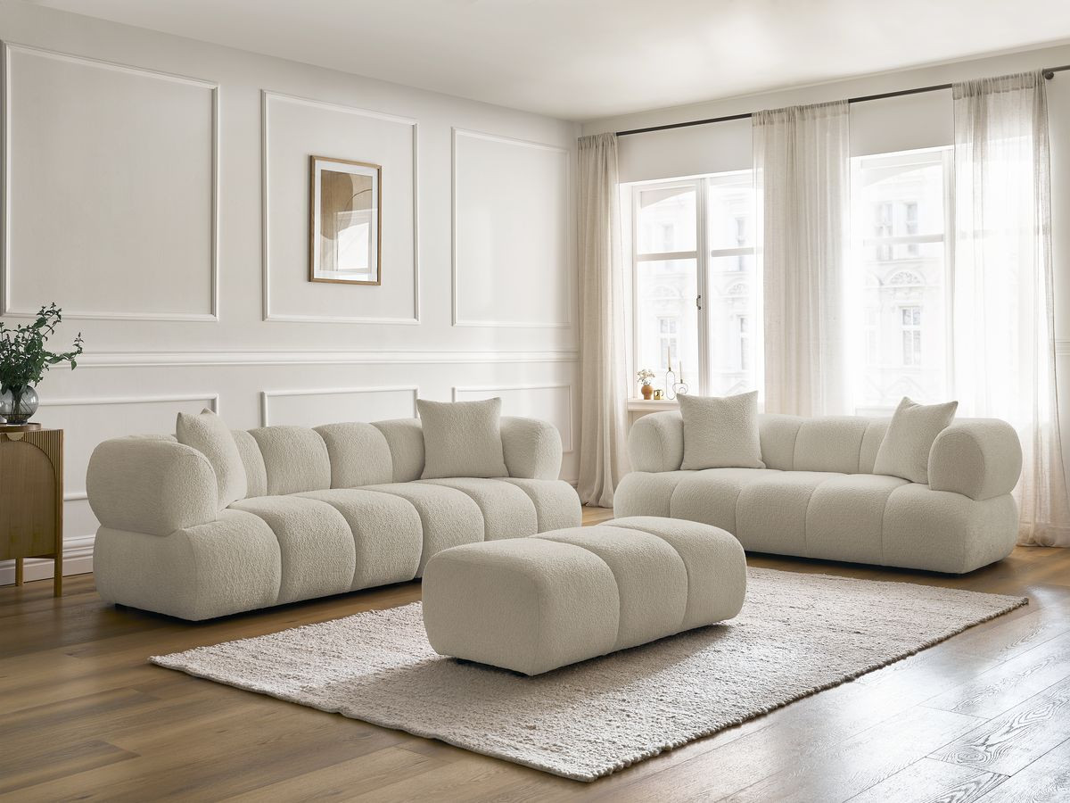 Bobochic Pamira Sofa 5-Sitzer mit Pouf Bouclé-Stoff Beige