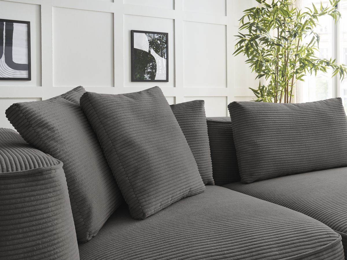 Bobochic Leopold Sofa 4-Sitzer mit Pouf Cordsamt Taupe Armlehne links