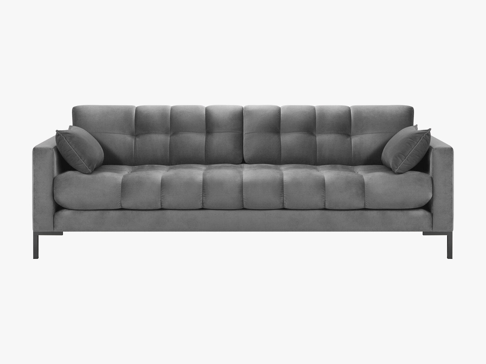 Micadoni Sofa Mamaia 4-Sitzer Samt Bluvel Hellgrau schwarze Beine