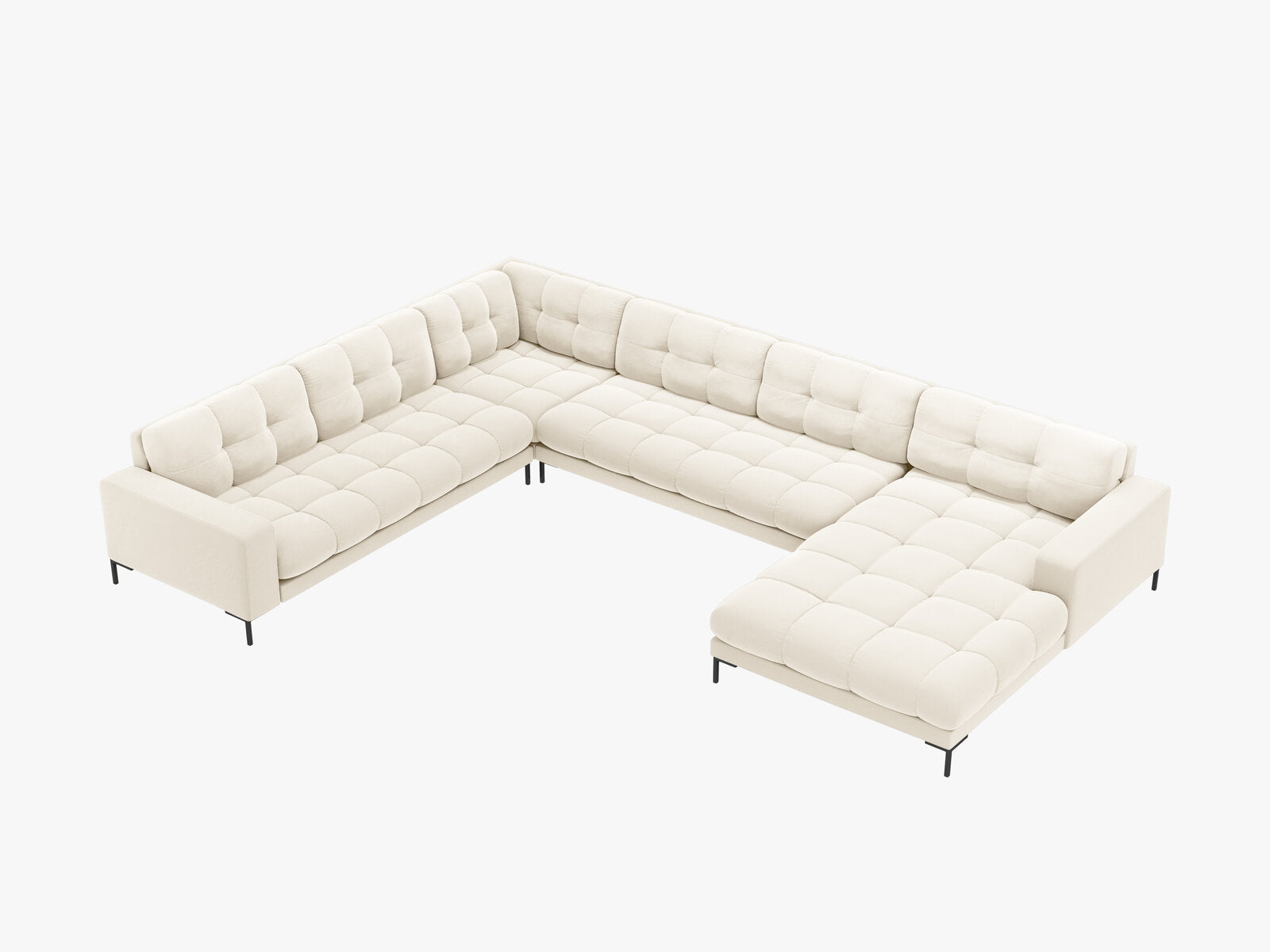 Micadoni Wohnlandschaft Mamaia 7-Sitzer Links Samt Bluvel Helles Beige schwarze Beine