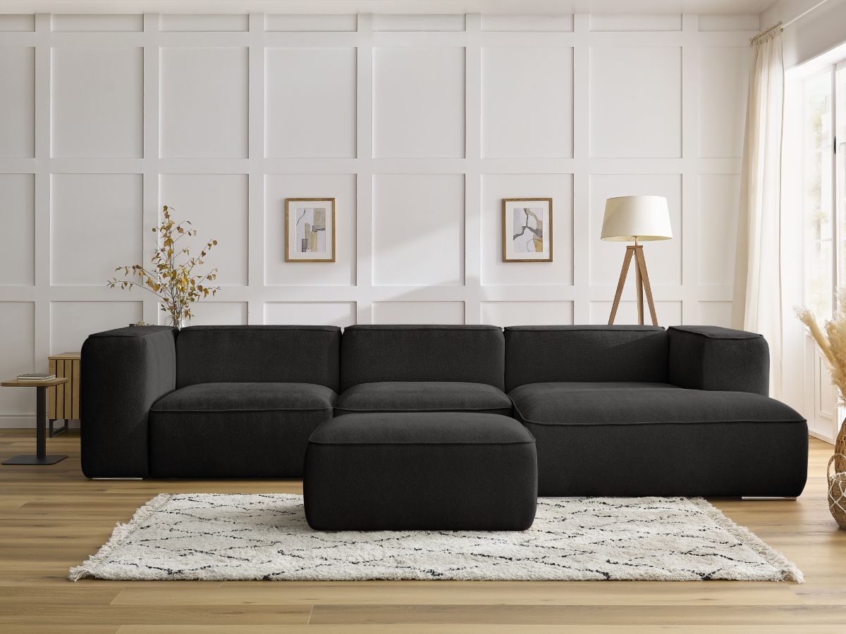 Bobochic Zephyr Ecksofa mit Pouf 349 × 165 cm Strukturstoff Schwarz Ecke rechts