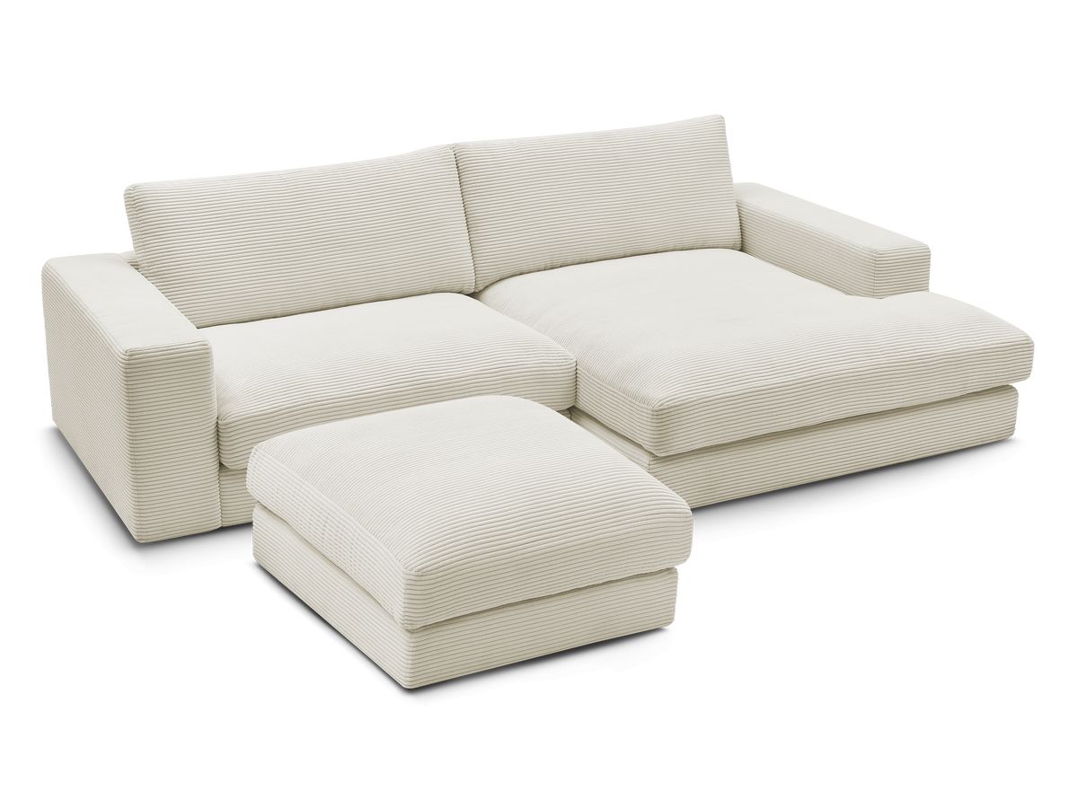 Bobochic Leonard Ecksofa mit Pouf 274 × 159 cm Cordsamt Beige Ecke rechts