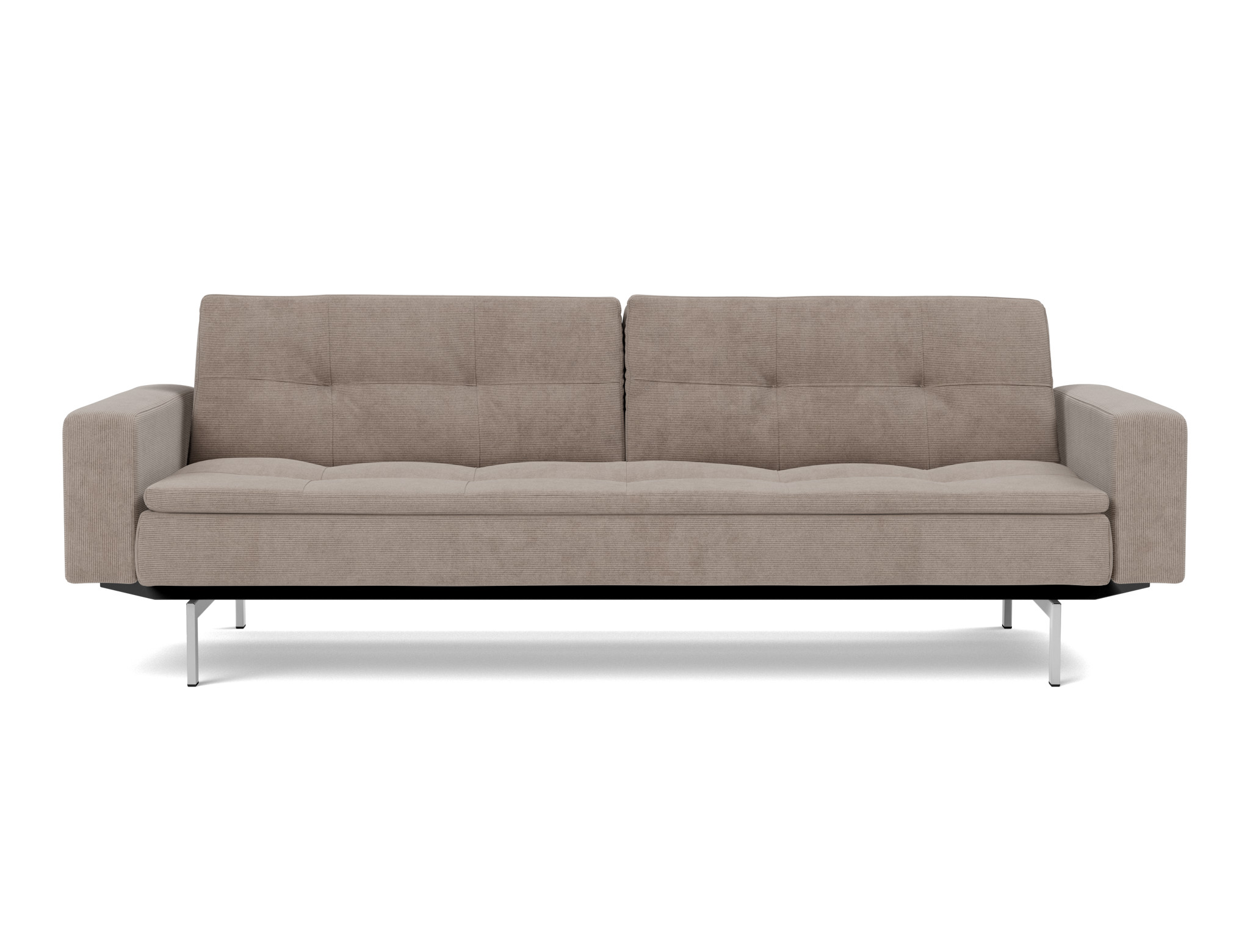 Schlafsofa Dublexo mit Armlehnen Kord Cordufine 318-Beige Beine Chrom
