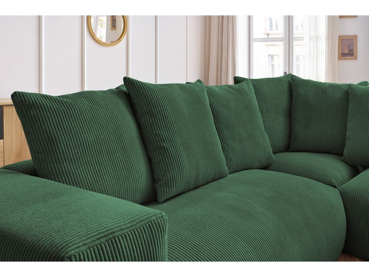 Bobochic Voltaire Ecksofa mit Pouf 268 × 214 cm Cordsamt Grün Ecke rechts