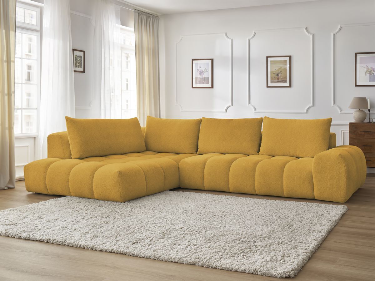 Bobochic Everest Ecksofa, 4 Kissen Melange-Stoff Gelb Ecke links