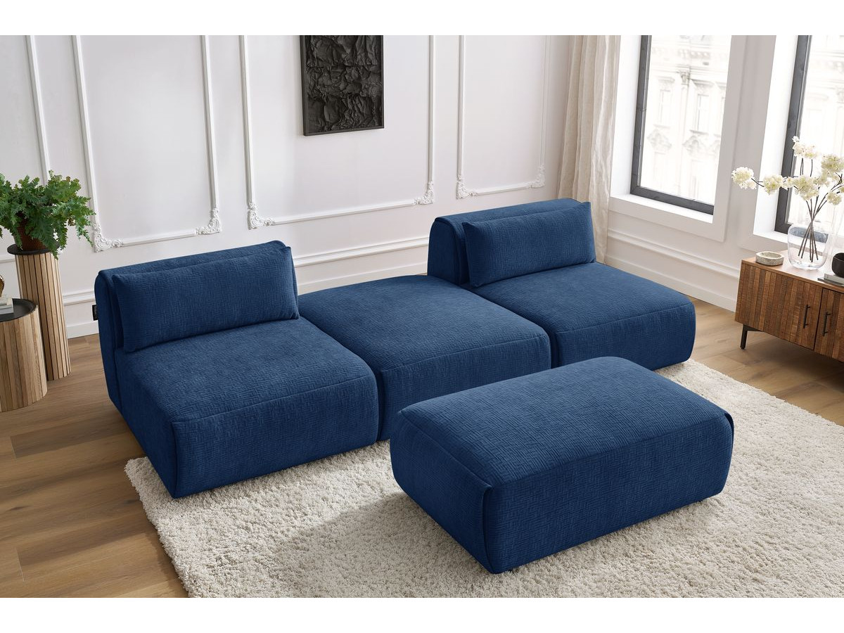 Bobochic Jeanne Sofa 4-Sitzer mit Pouf Strukturstoff Dunkelblau