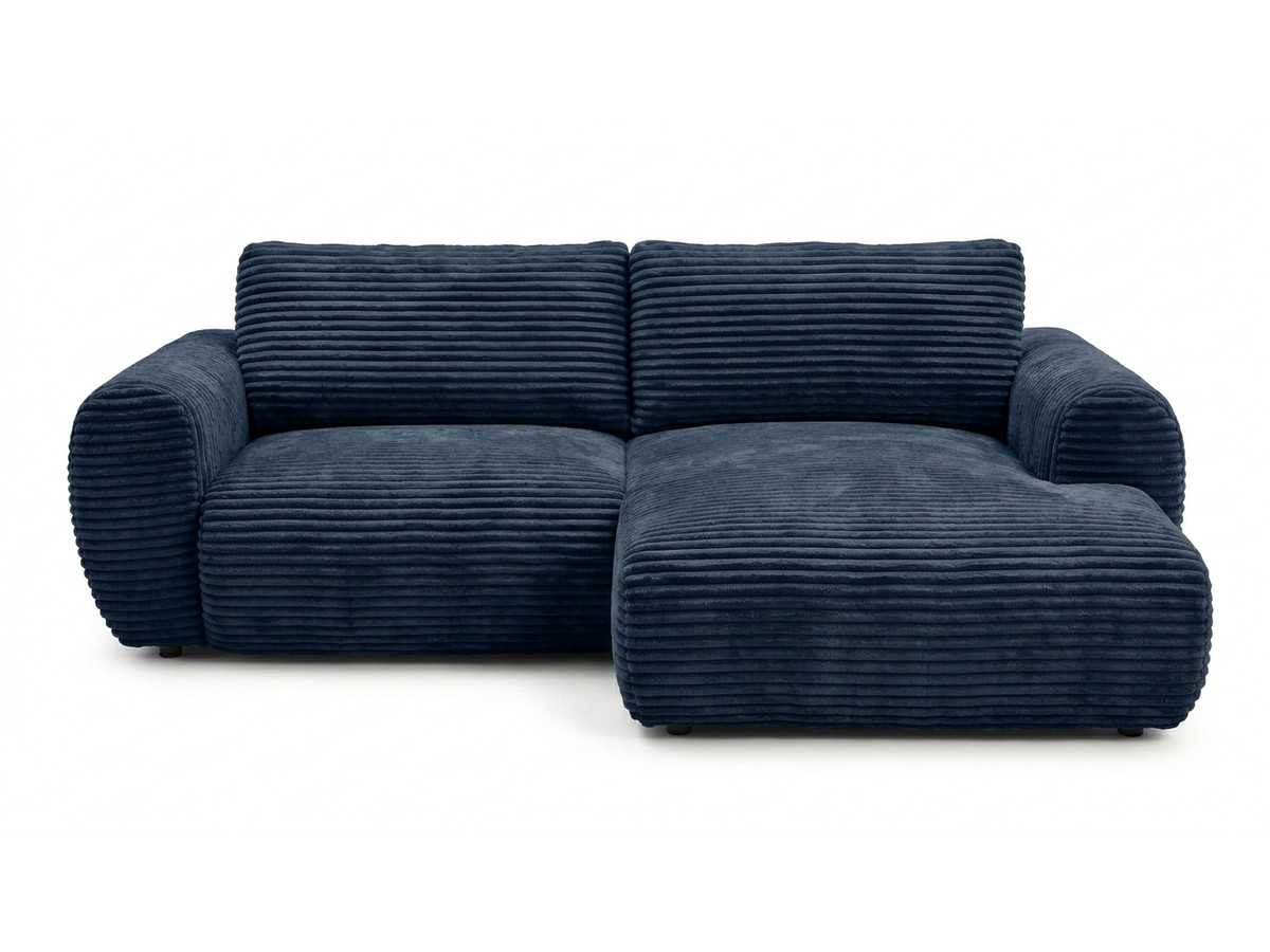 Bobochic Lucien Ecksofa mit Schlaffunktion und Bettkasten Breitcord weich Dunkelblau Ecke rechts