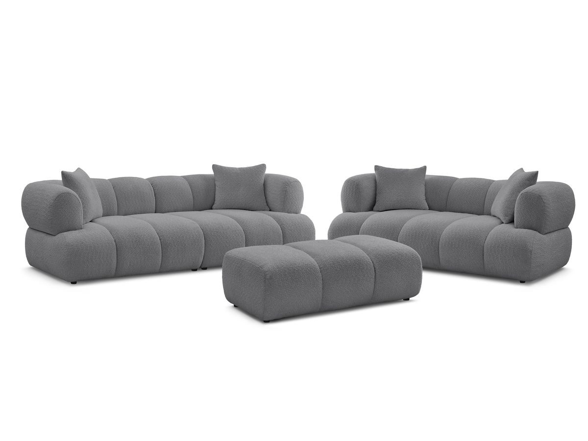 Bobochic Pamira Sofa 5-Sitzer mit Pouf Bouclé-Stoff Dunkelgrau