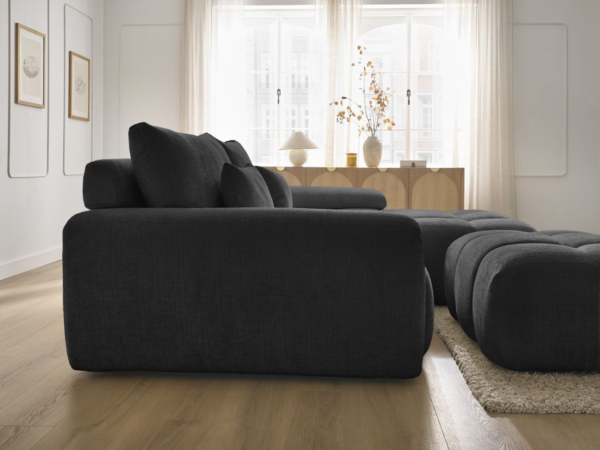 Bobochic Ivane Ecksofa mit Pouf Strukturstoff Schwarz Ecke rechts