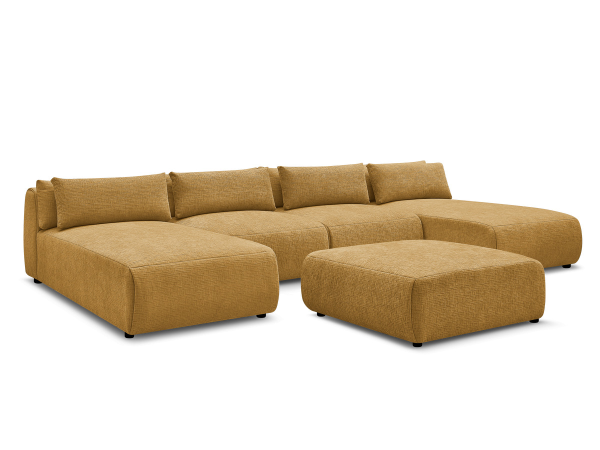 Bobochic Jana Wohnlandschaft mit großem Pouf Strukturstoff Gelb