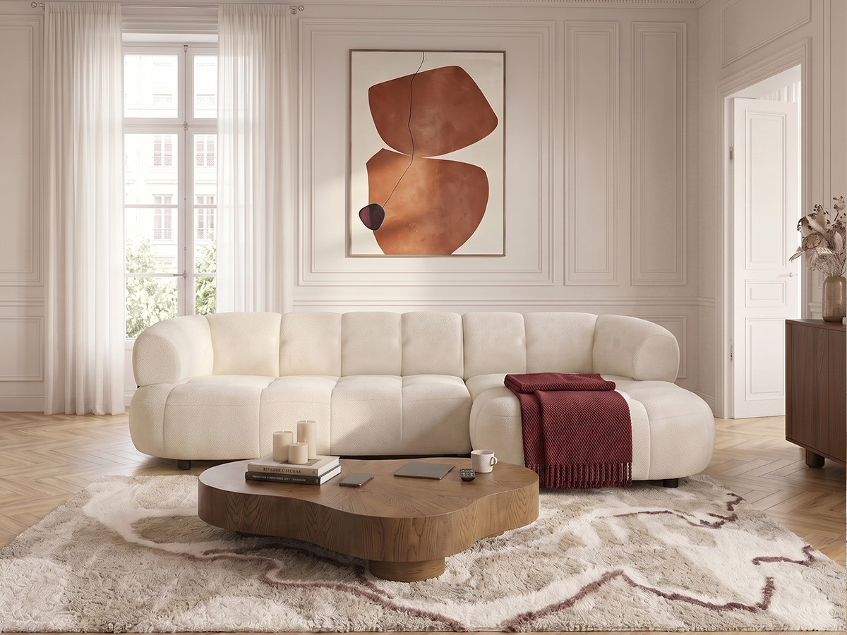Bobochic Lovely Ecksofa mit Schlaffunktion Stoff Beige Ecke rechts