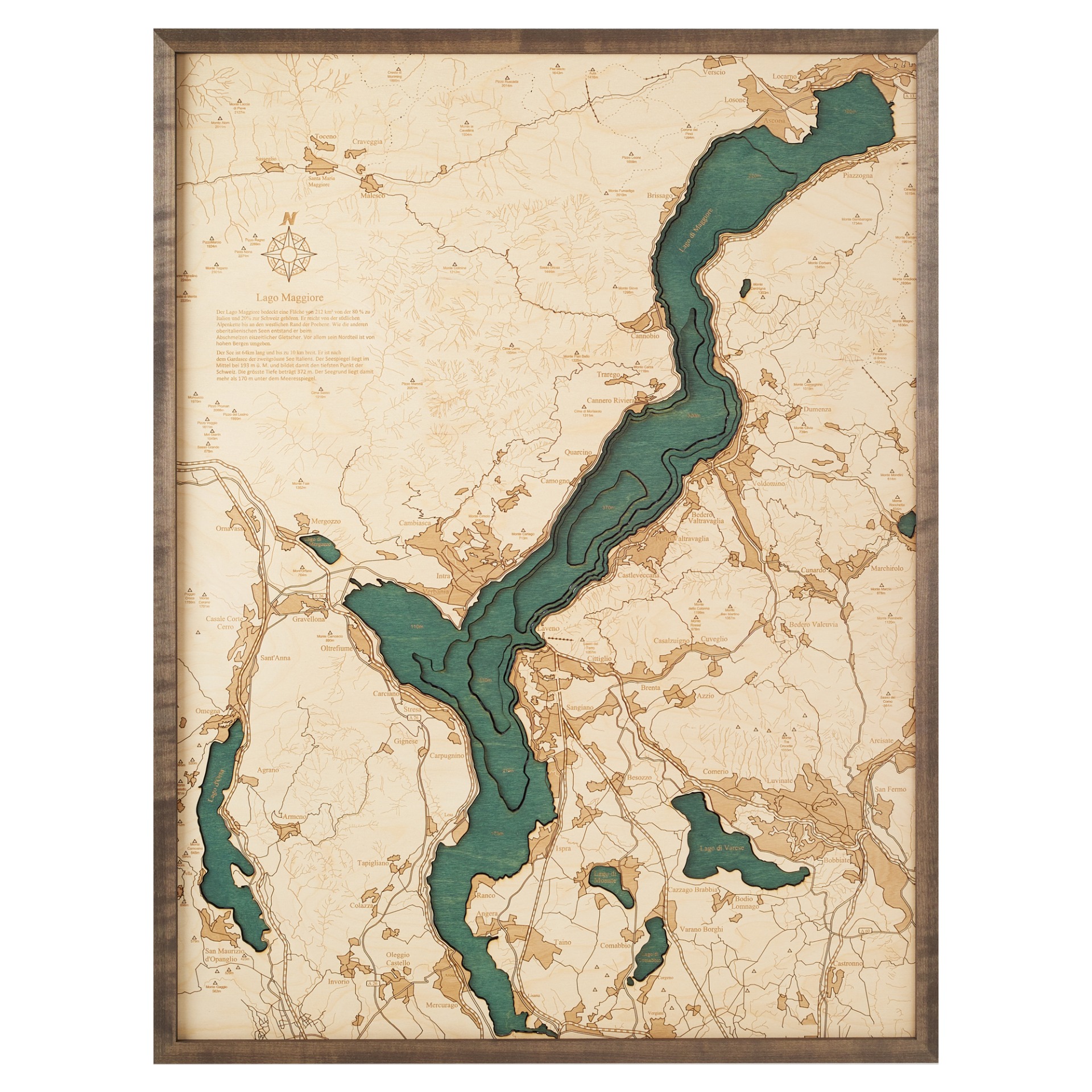 Cutting Brothers 3D Holz-Wandkarte Lago Maggiore 81x61 cm