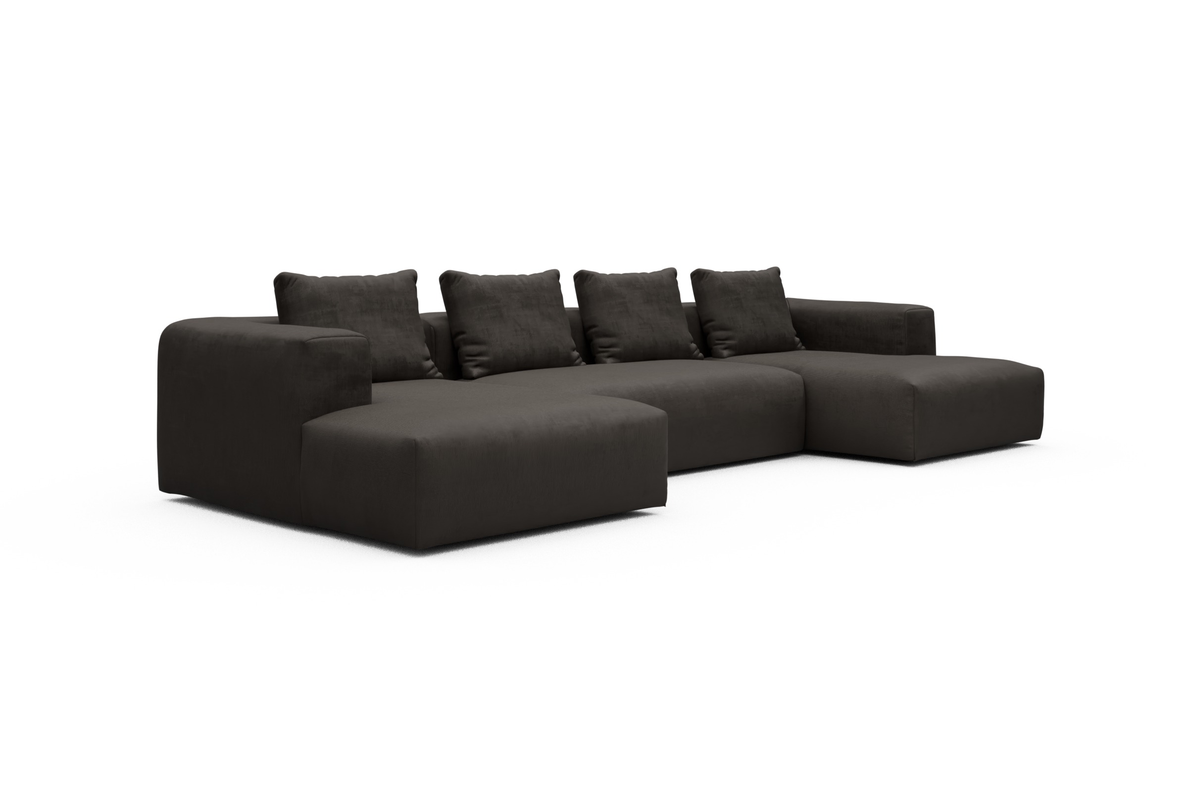 Wohnlandschaft Fred mit 2-Sitzer und Chaiselongue beidseitig Cordufine-Taupe