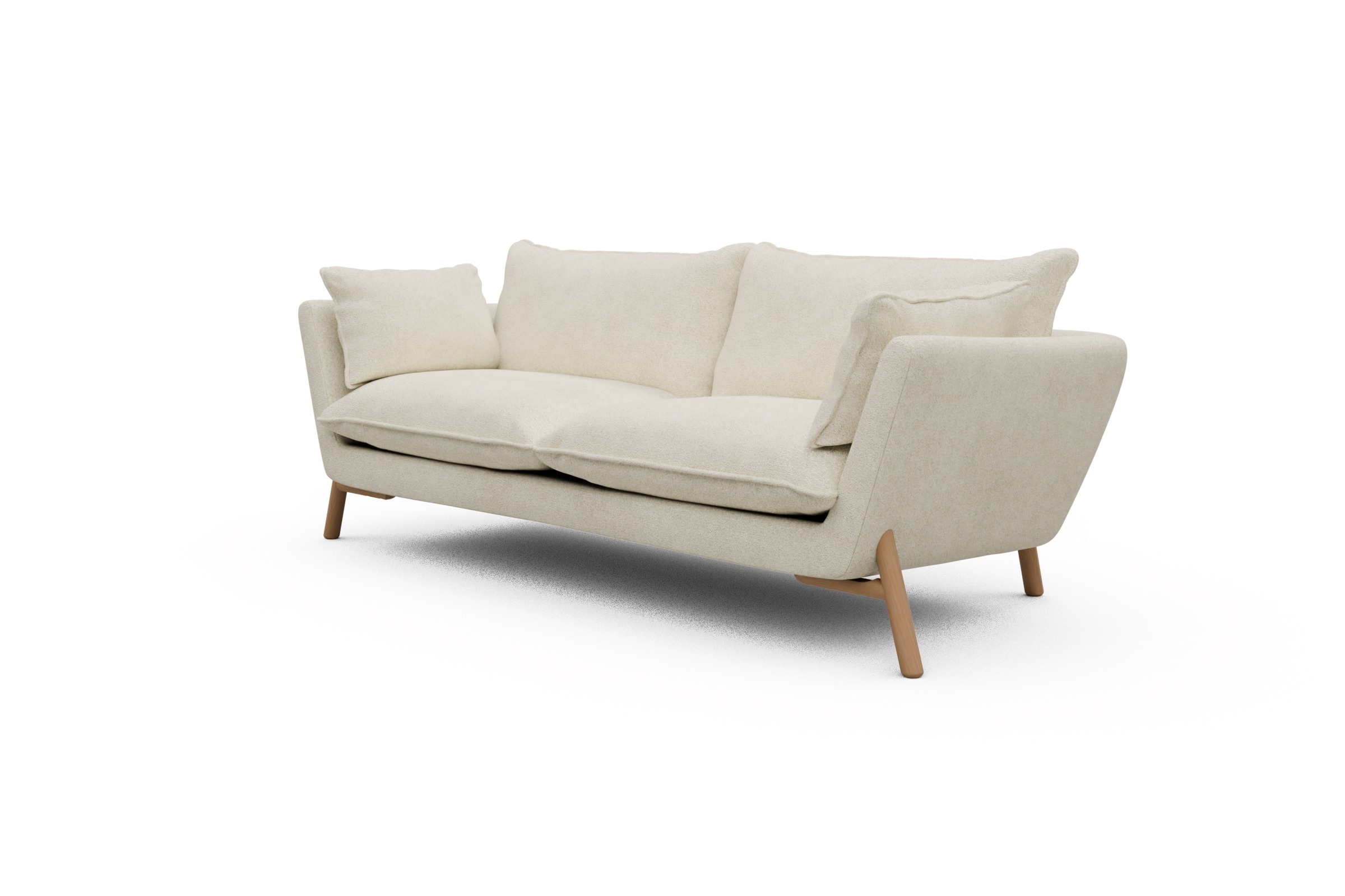 Sofa Emil PREMIUM 3-Sitzer Beinfarbe Eiche Natur Boucle-Off-White
