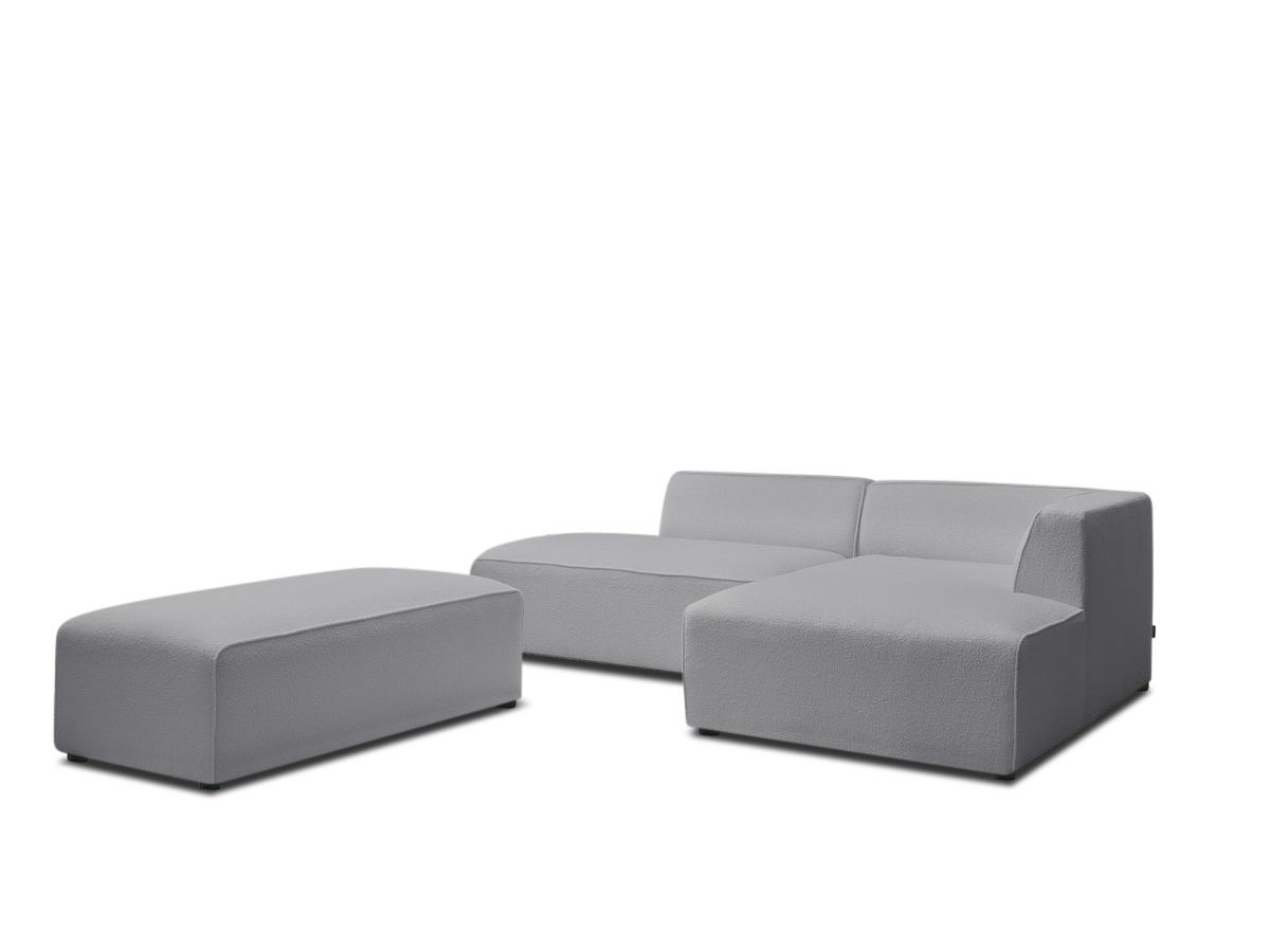 Bobochic Megeve Ecksofa mit Schlaffunktion und Pouf Bouclé-Stoff Hellgrau Ecke rechts