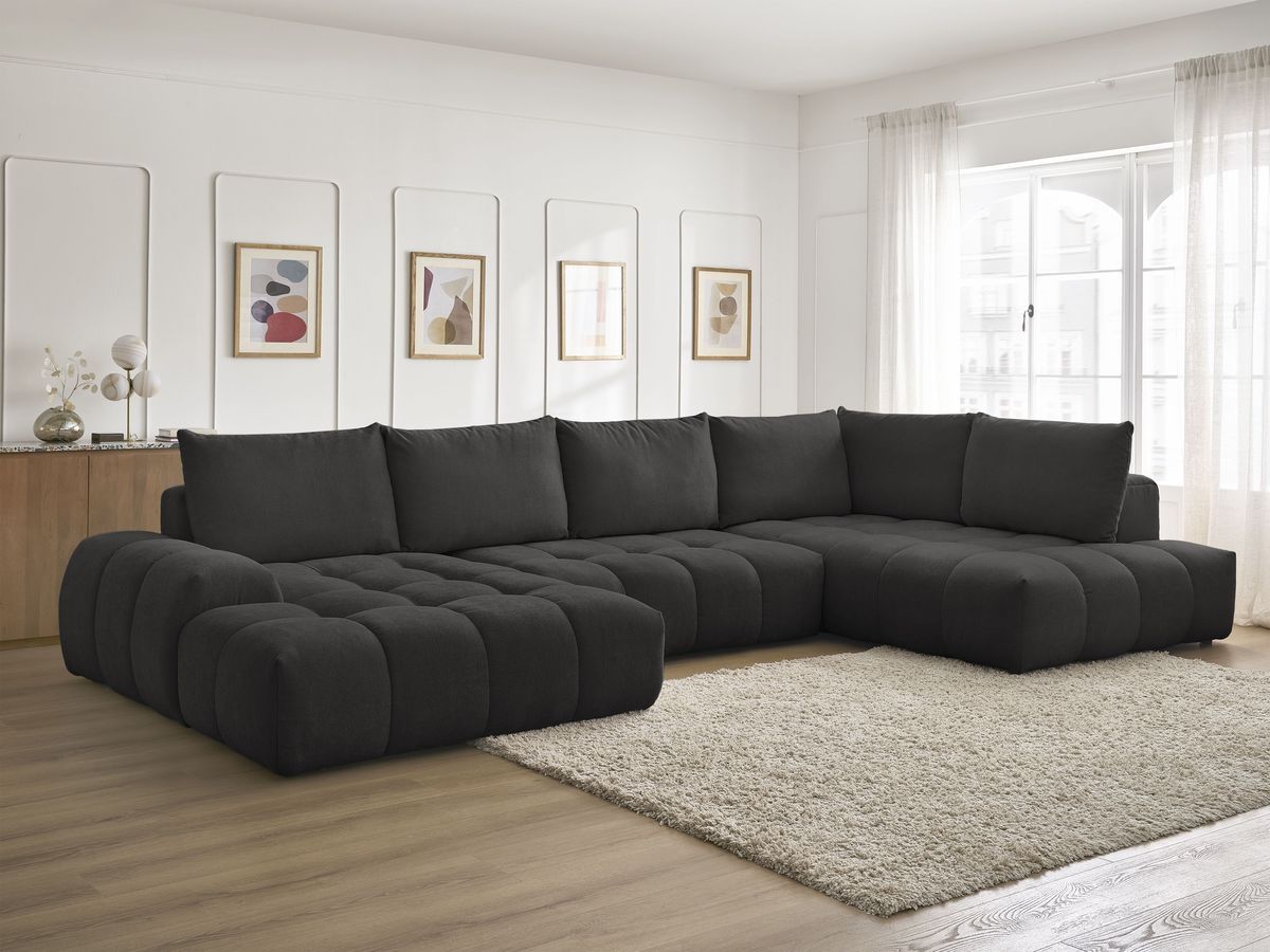 Bobochic Everest Wohnlandschaft, 6 Kissen Strukturstoff Schwarz Ecke links