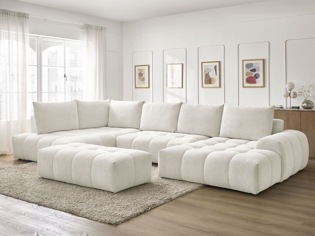 Bobochic Everest Wohnlandschaft mit Pouf, 6 Kissen Melange-Stoff Weiß Ecke rechts