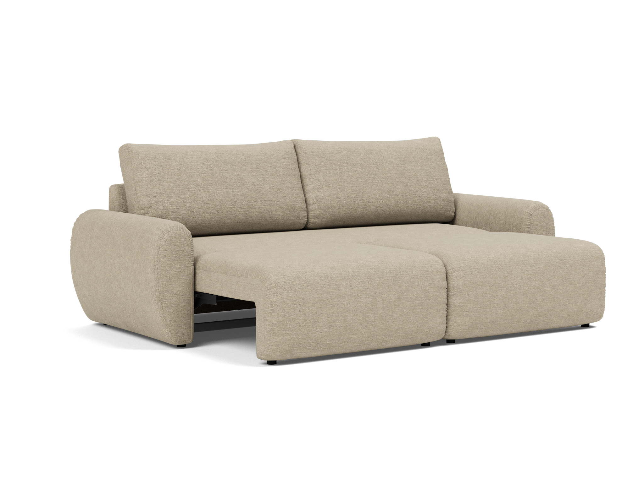 Schlafsofa Norum mit Curve-Armlehnen Strukturierter Stoff Taura 356-Sand